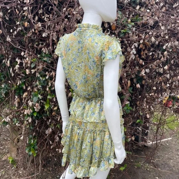 💋RESET Floral Print Ruffle Short Sleeve Layered Skirt Mini Dress - Picture 3 of 8
